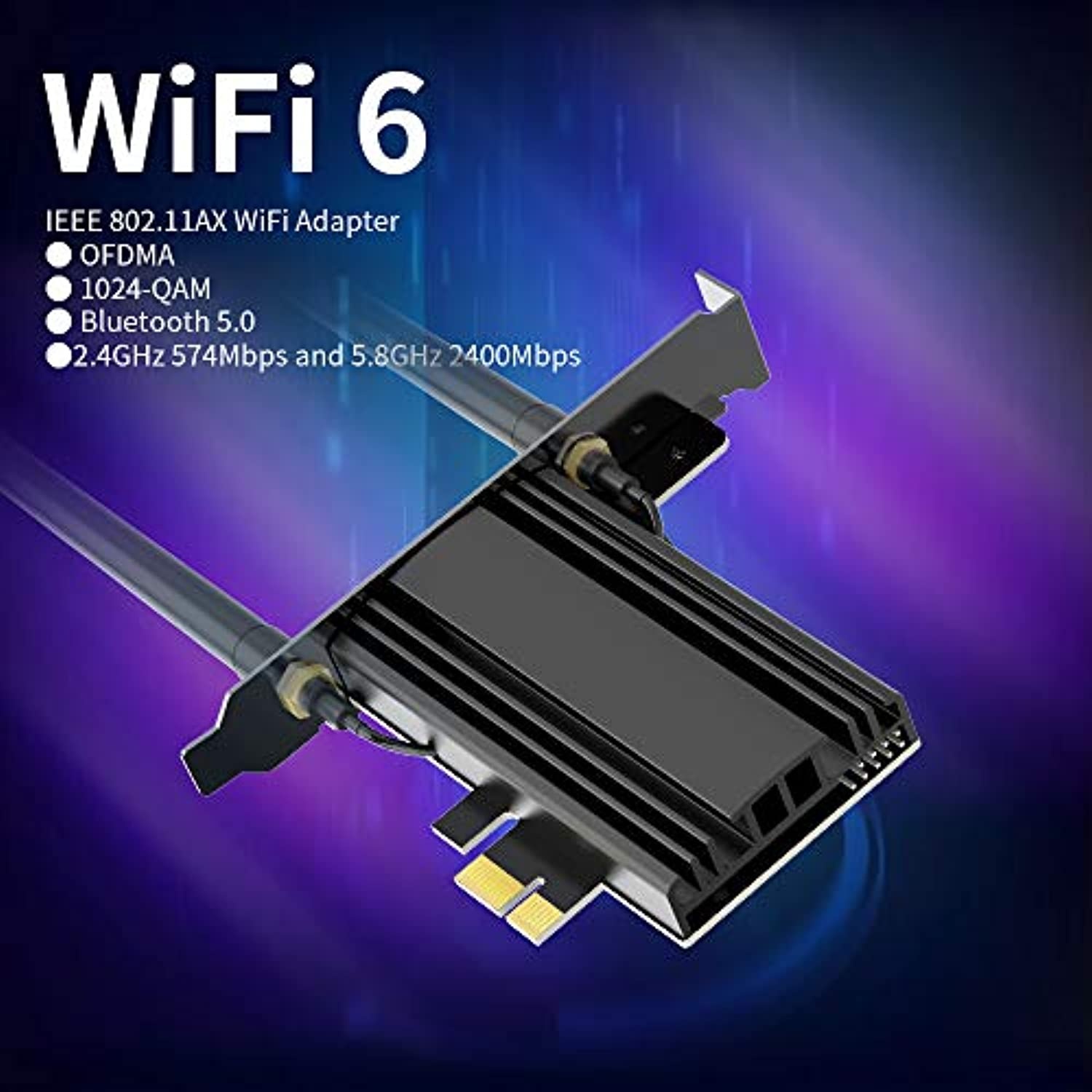 Rocketek WiFi 6 Card,PCIe Network Card Max 3000Mbps with Bluetooth 5.0 Intel AX200 Chip 802.11AX 2.4Ghz/5.8Ghz PCI Express Wi-Fi Adapters Dual Band Antenna for Windows 10 64-bit (RT-WF021-B)
