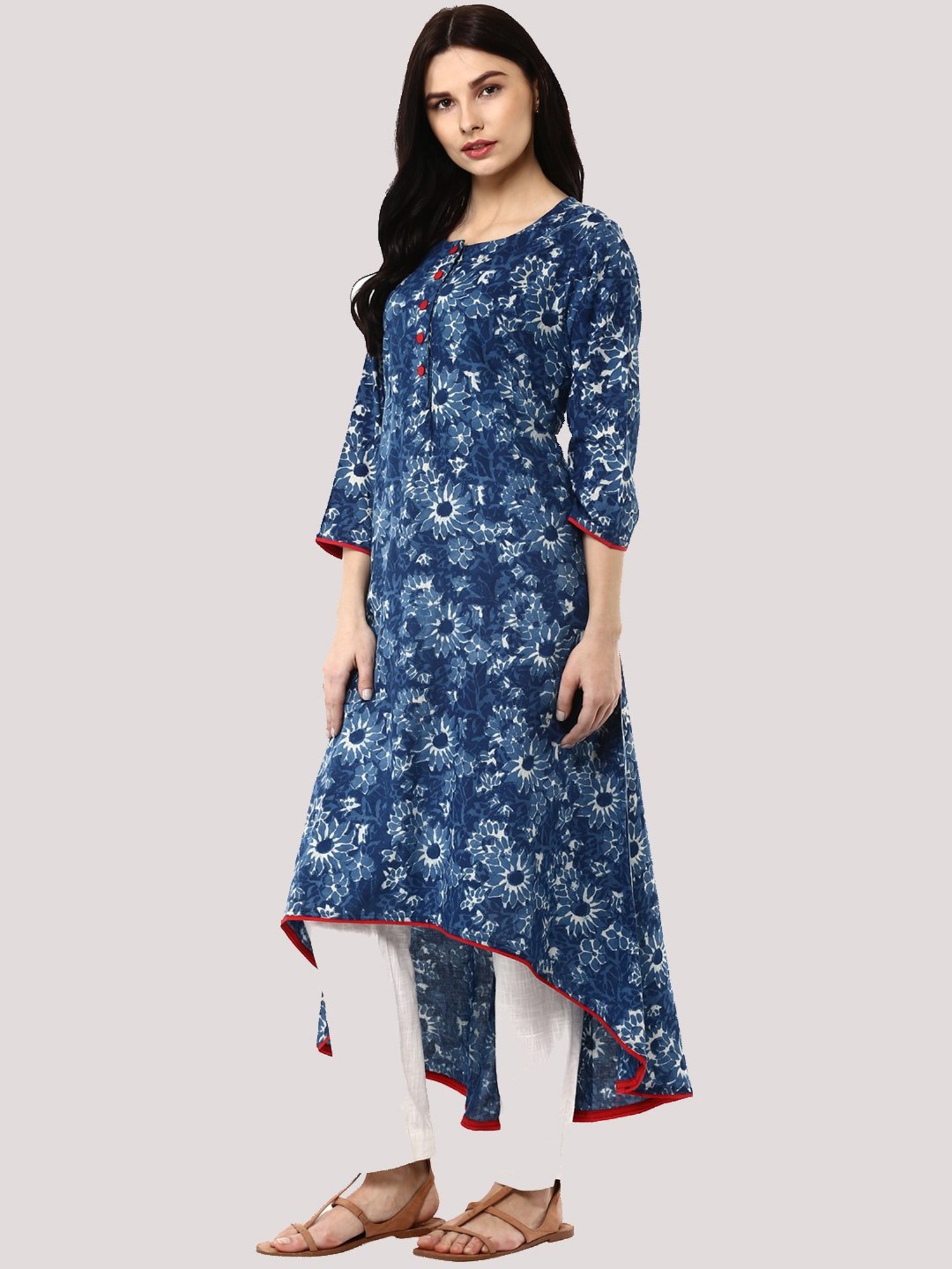 Geroo Jaipur Blue Indigo Hand Block Printed Pure Cotton Kurta
