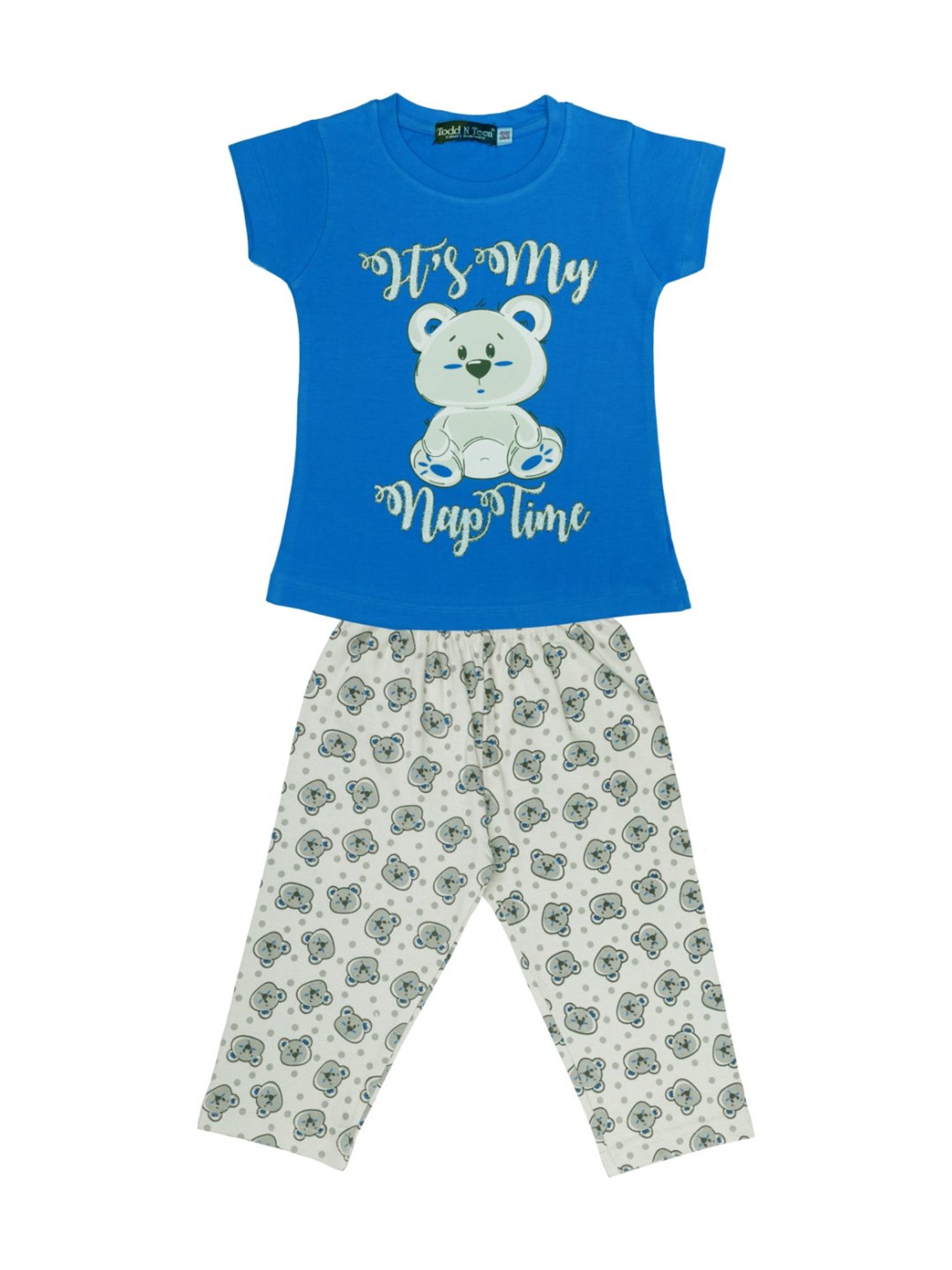 Todd N Teen Kids Blue Cotton Printed T-Shirt & Capris