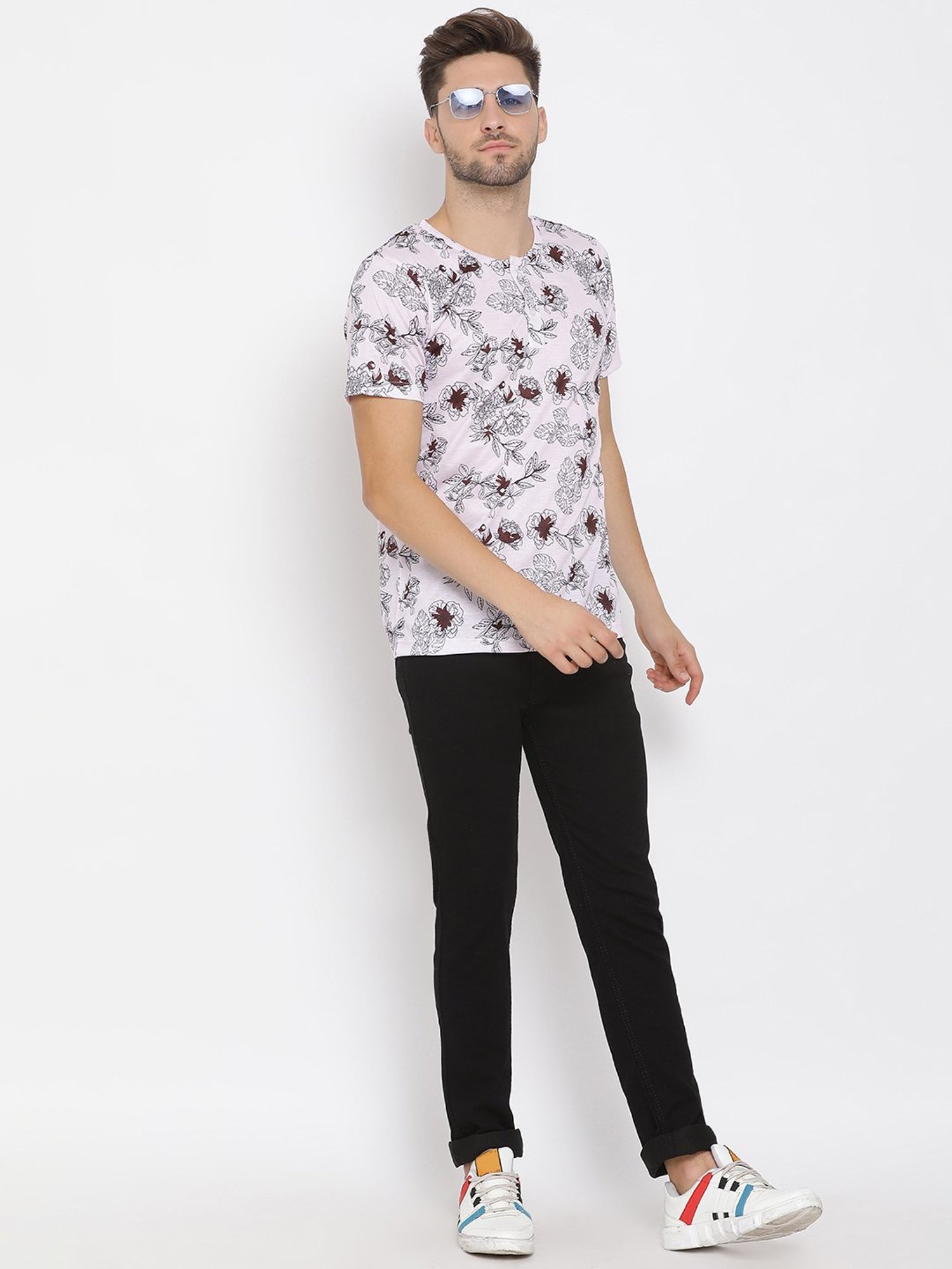 Hangup Plus White Regular Fit Printed Henley T-Shirt