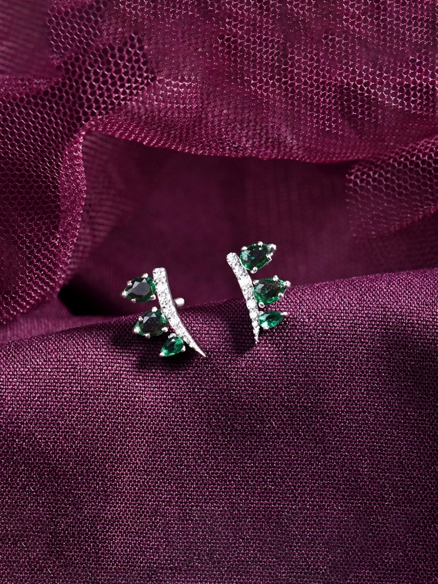 Clara 925 Silver Rhodium-Plated Swiss Zirconia Reina Stud Earrings