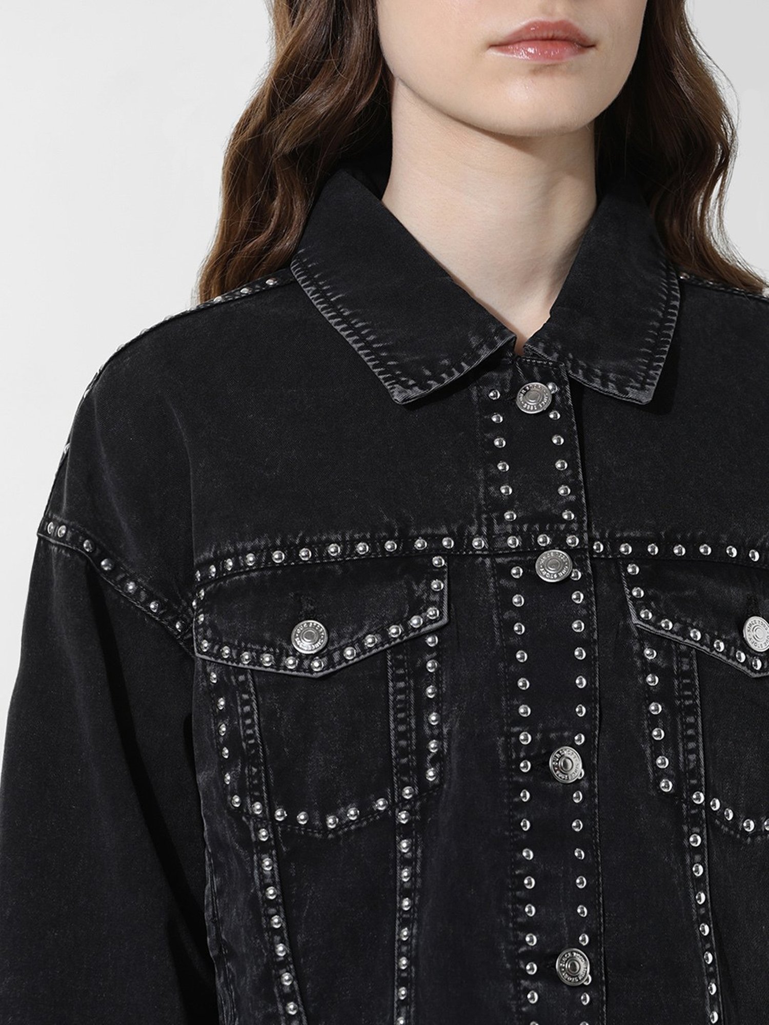 Only Black Cotton Regular Fit Denim Jacket