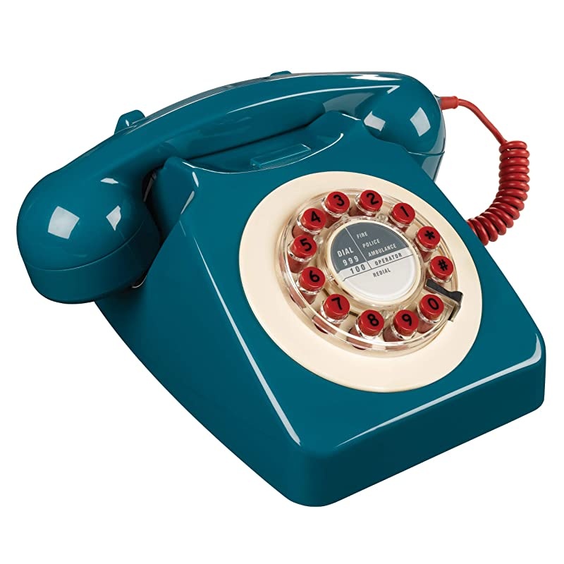 Rotary Design Retro Landline Phone for Home Petrol Blue