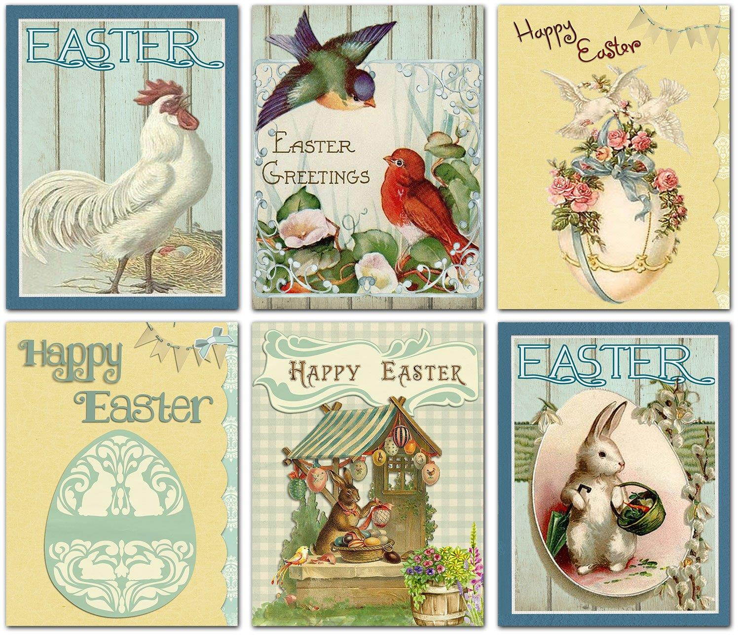 Happy Easter Blank Note Cards - Greeting Cards with Envelopes - 6 Unique Designs - 5.5"x4.25" (12 Pack)