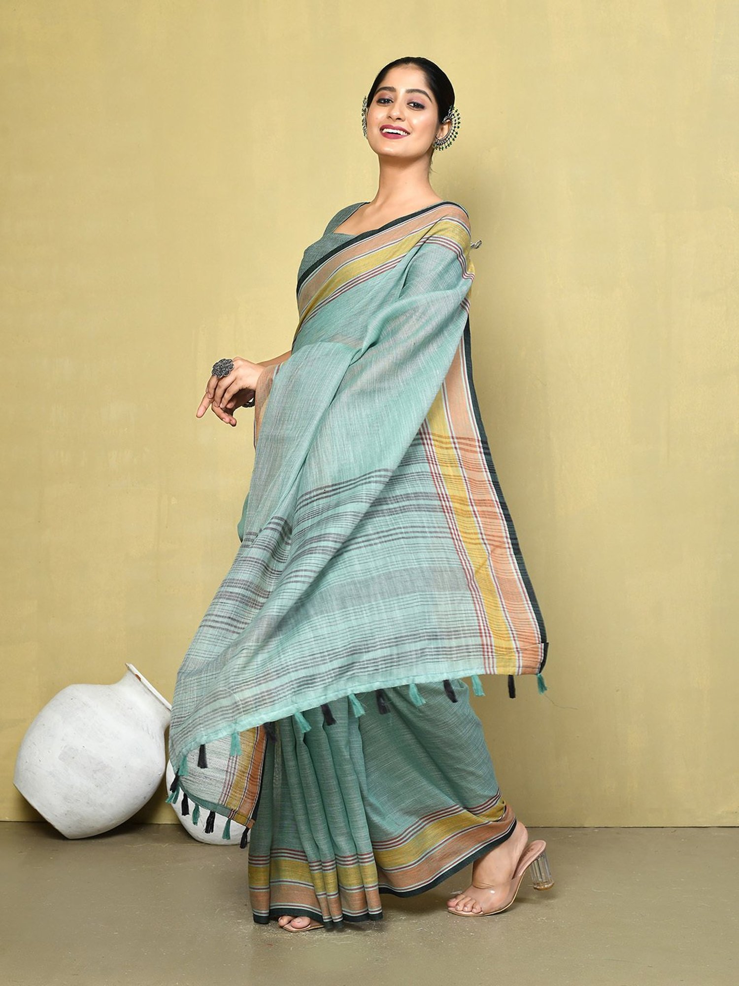 Unnati Silks Red Silk Printed Saree With Unstitched Blouse