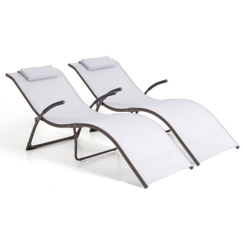 2pc Outdoor Portable Reclining Chaise Lounge Chairs - Light Gray - Crestlive Products