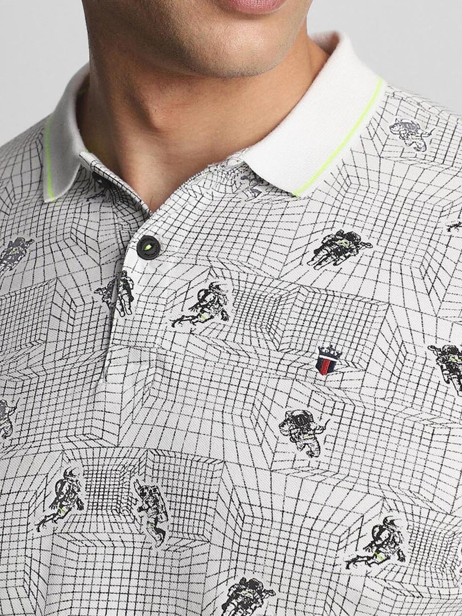 Louis Philippe Jeans White Cotton Slim Fit Printed Polo T-Shirt
