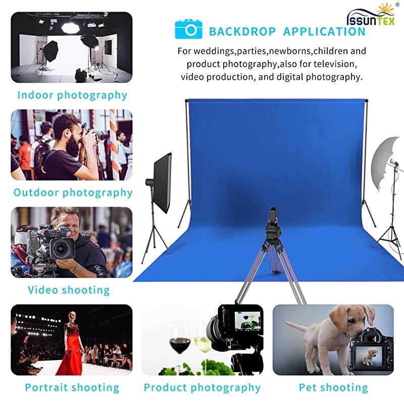 10X12 ft Background Muslin Backdrop, Photo Studio, Collapsible High Density Screen for Video Photography and Television-Blue