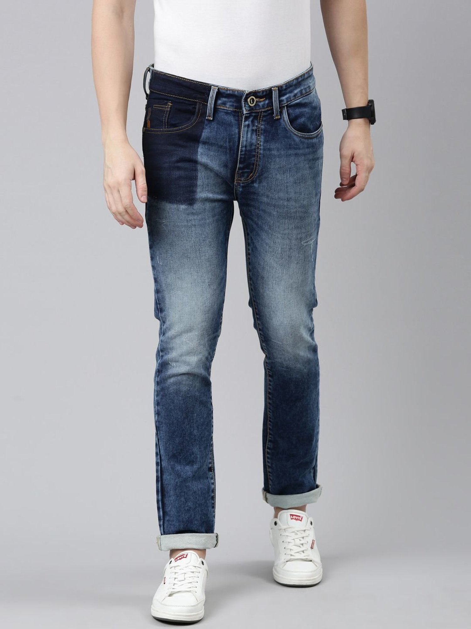 CINOCCI Blue Cotton Slim Fit Jeans