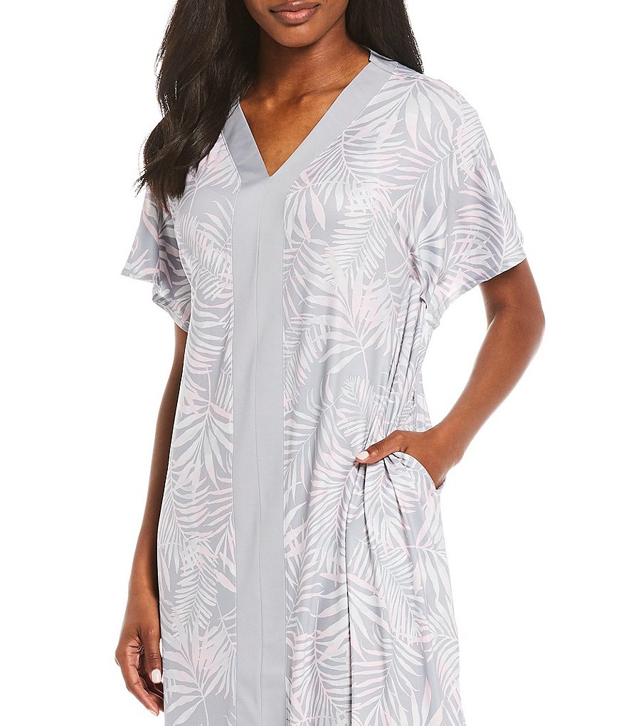 iRelax Printed Recycled-Knit Short Sleeve V-Neck Caftan