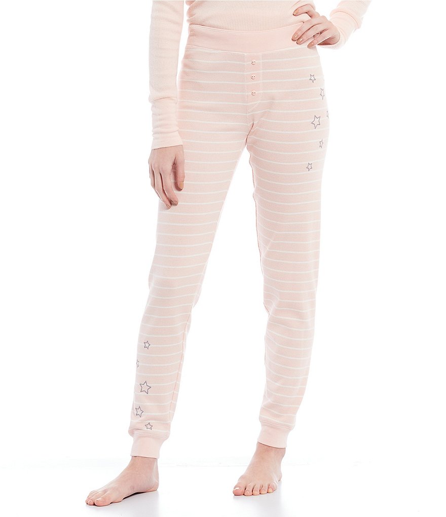 PJ Salvage Love More Striped Print Thermal Knit Coordinating Jogger Sleep Pants
