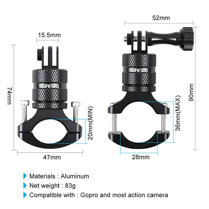 Bike Handlebar Mount360 Degrees Rotation Aluminum Bicycle Seatpost Mount Compatible with GoPro Hero 872018 6 5 Black4 Session4 Silver3+DJI Osmo ActionAKASOYICampark and More