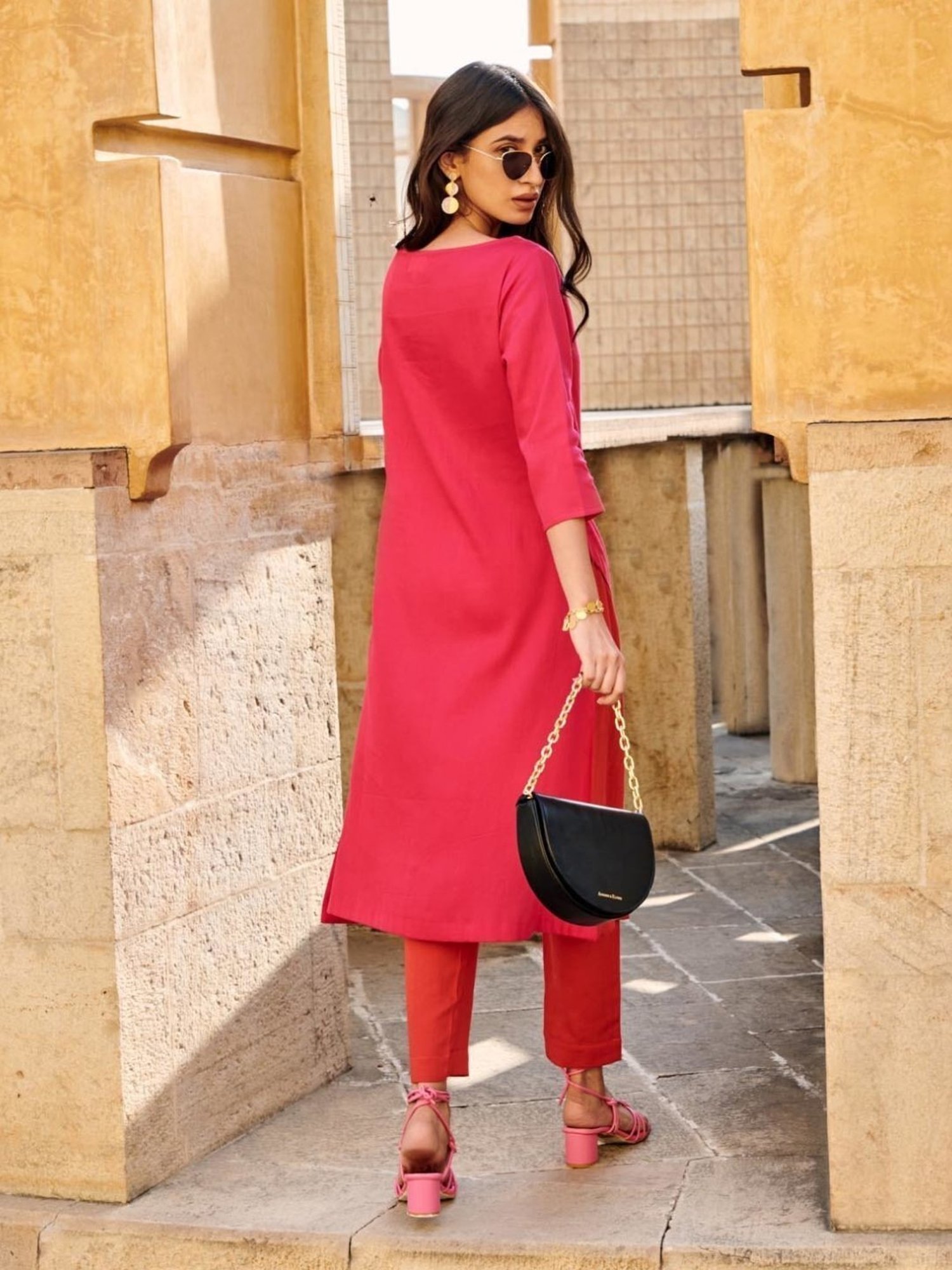 Gulaal Pink Valentino Nuri Color Block Kurta