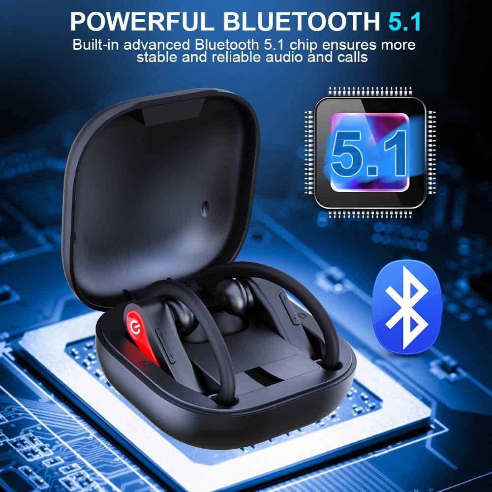 Ture Wireless Earbuds, Bluetooth 5.1 Sport Headphones IP7 Waterproof 40H Playtime TWS Earhooks Headset with Charging Case Stereo Sound CVC8.0 Noise Cancelling Wireless Earphone for Running Gym