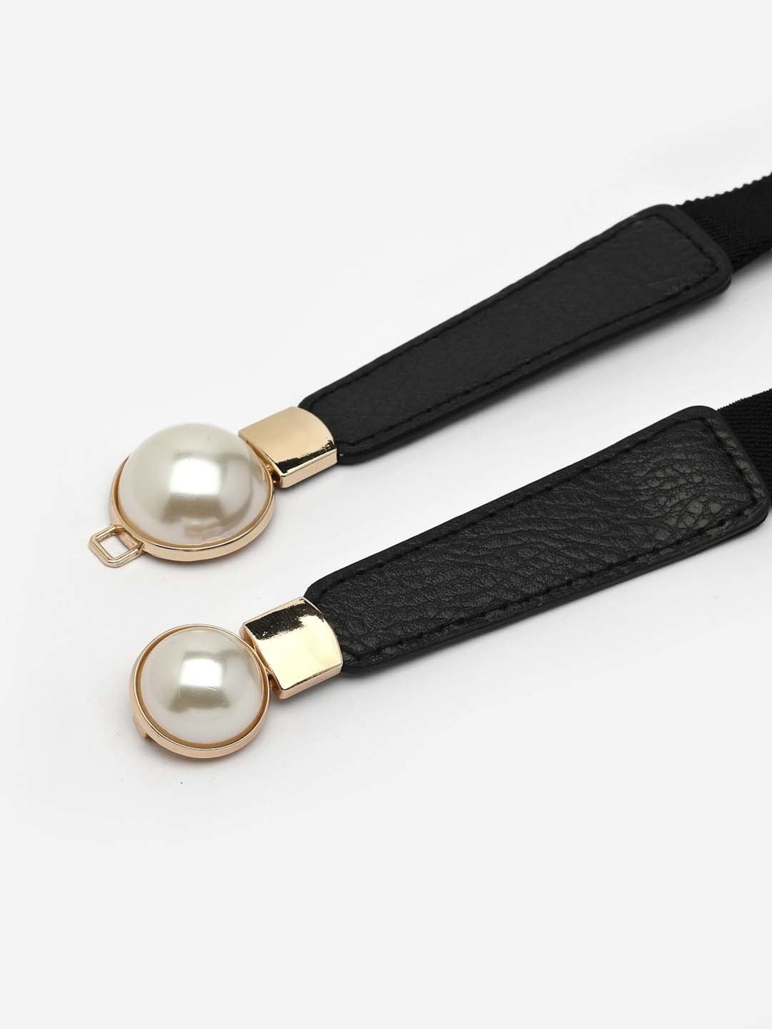 NVR Circular Black Stretchable Leather Belt for Women