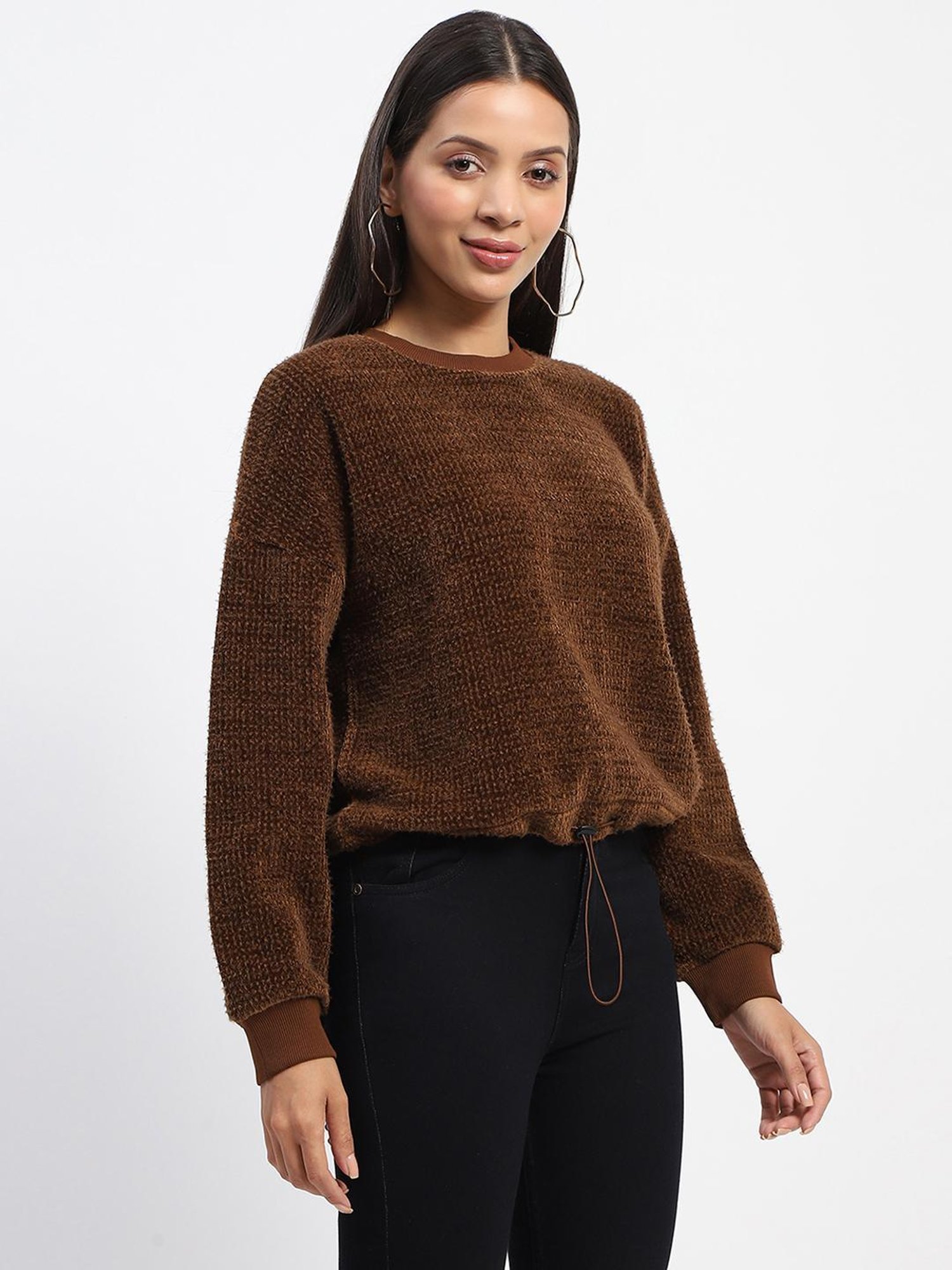 MADAME Brown Cotton Textured Top