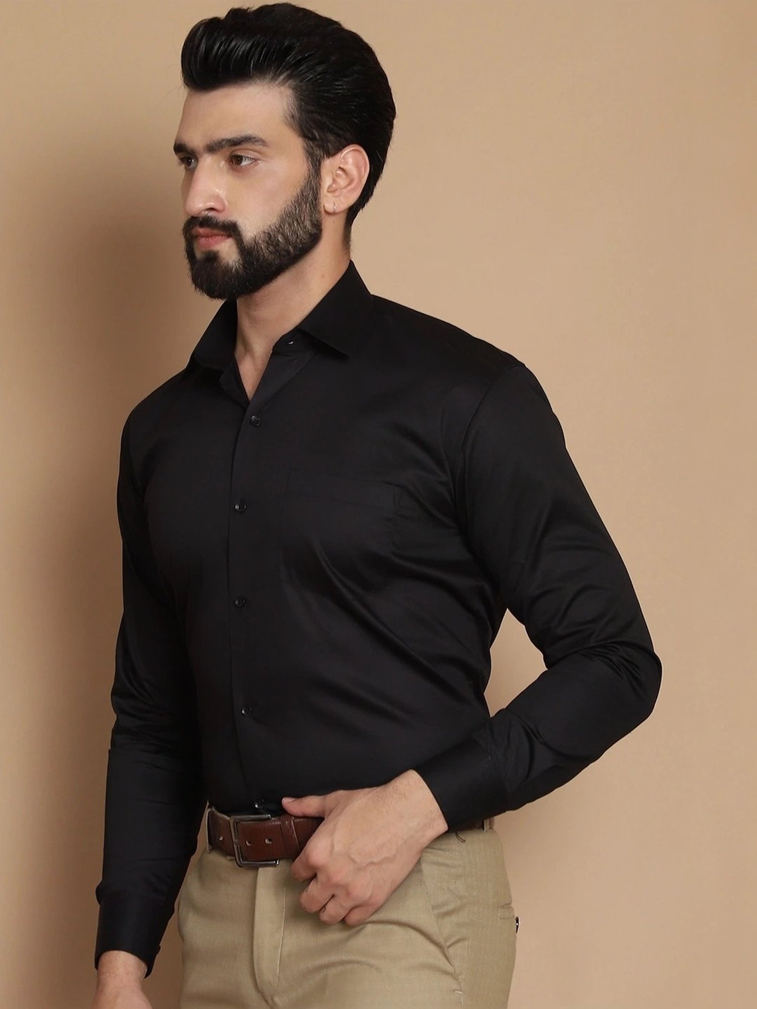 Tag 7 Black Cotton Regular Fit Shirt