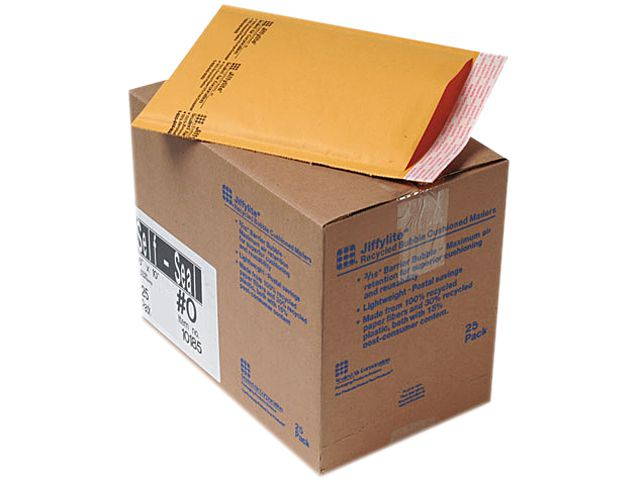 Sealed Air 10185 Jiffylite Self-Seal Mailer, Side Seam, #0, 6 x 10, Golden Brown, 25/Carton
