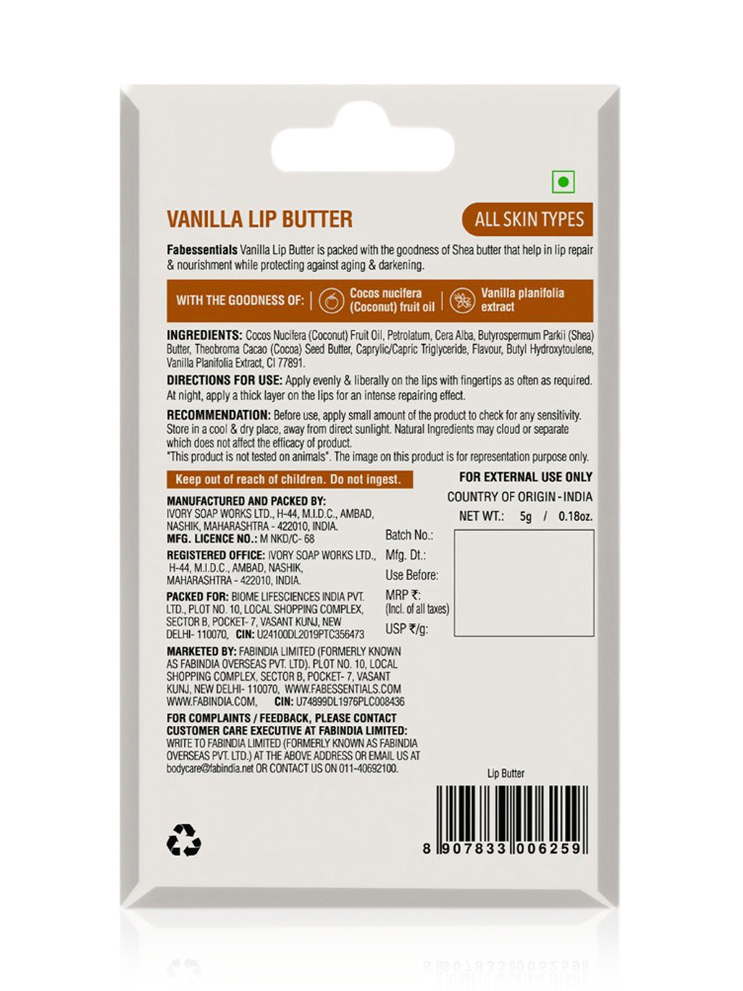 Earthraga Spiced Chai Organic Lip Balm - 4 gm