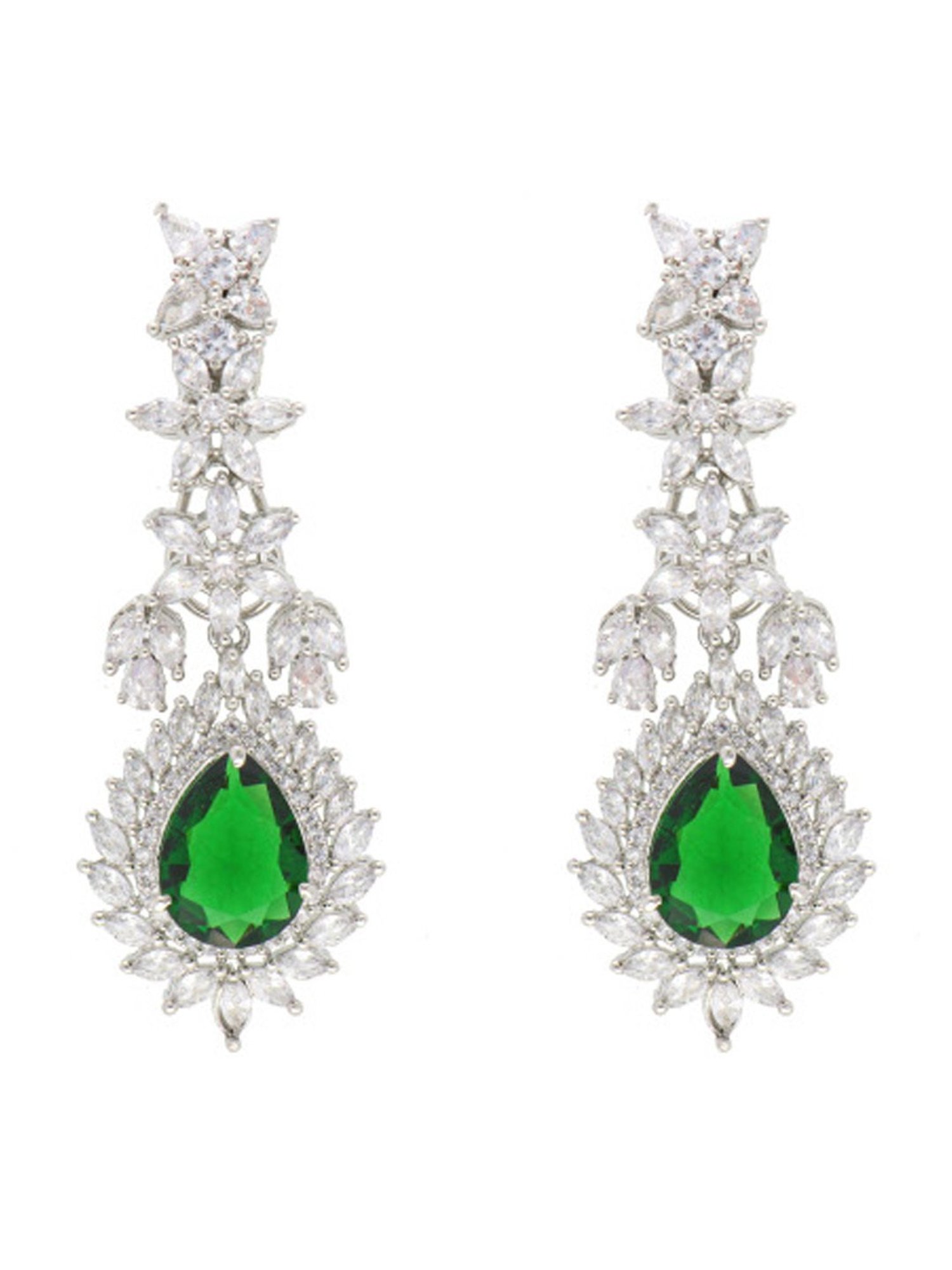 Curio Cottage Feathered Green Diamante Cubic Zirconia Necklace Set