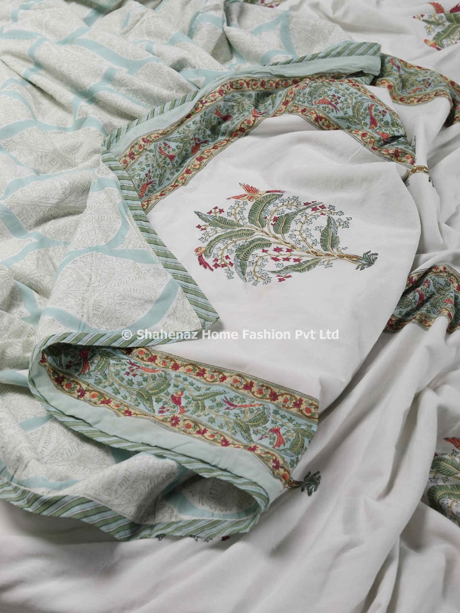 Shahenaz Parrot Bootah Printed Green Cotton Double Reversible Dohar