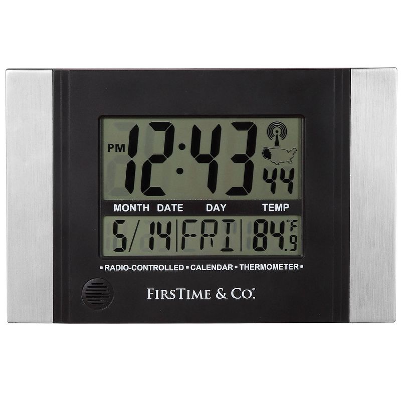 11.5" x 7.5" Executive Digital Clock Black/Gray - FirsTime