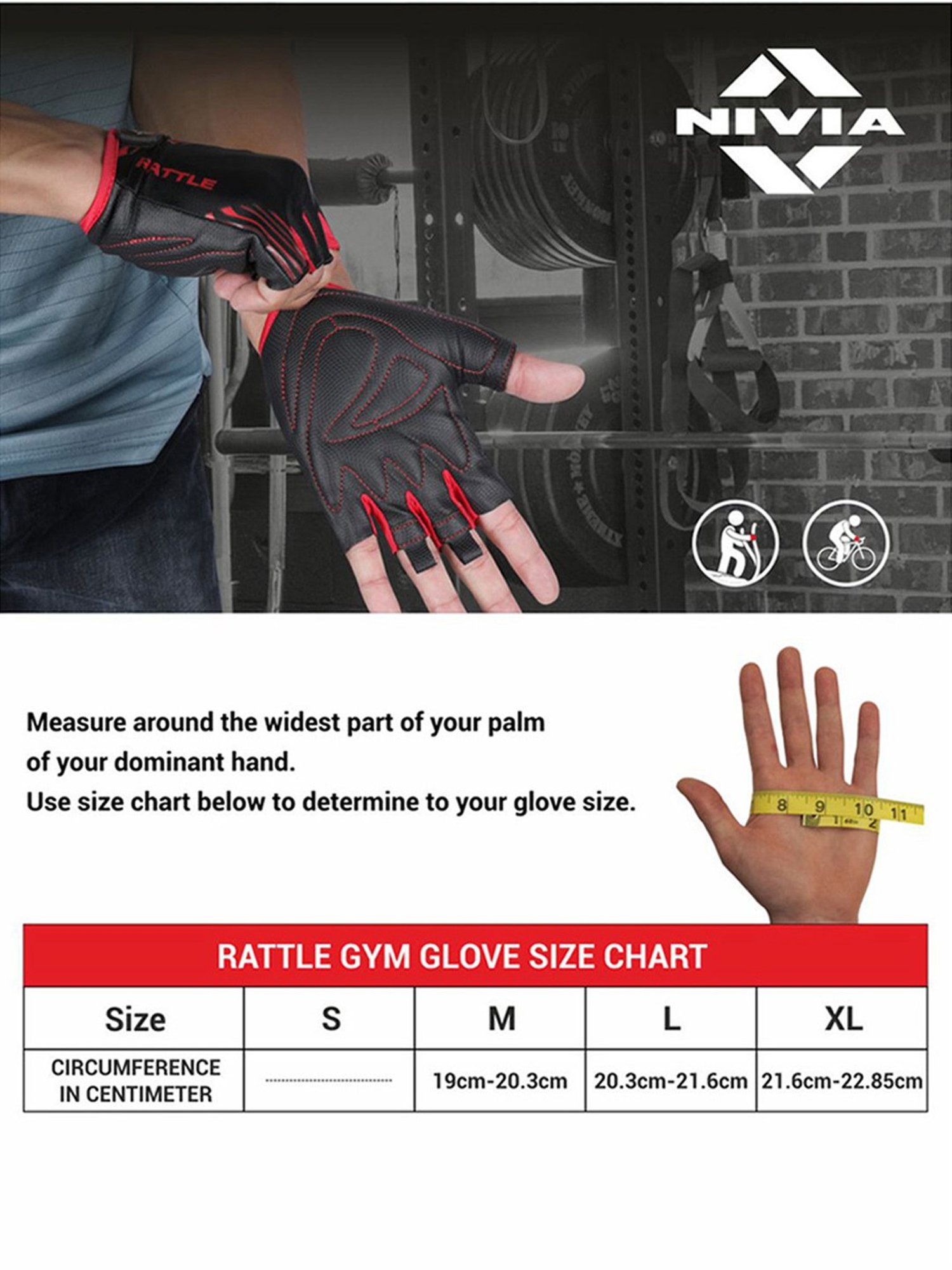 Nivia Rattle Gym Glove (Black) Size - L