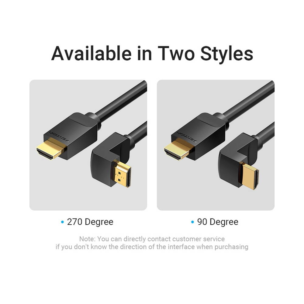 Vention AAQBG 270 Degree HDMI 2.0 Right Angle Cable 4K&3D Digital HD Cable Replacement for TV PS3/4 Splitter Video Audio 1.5m