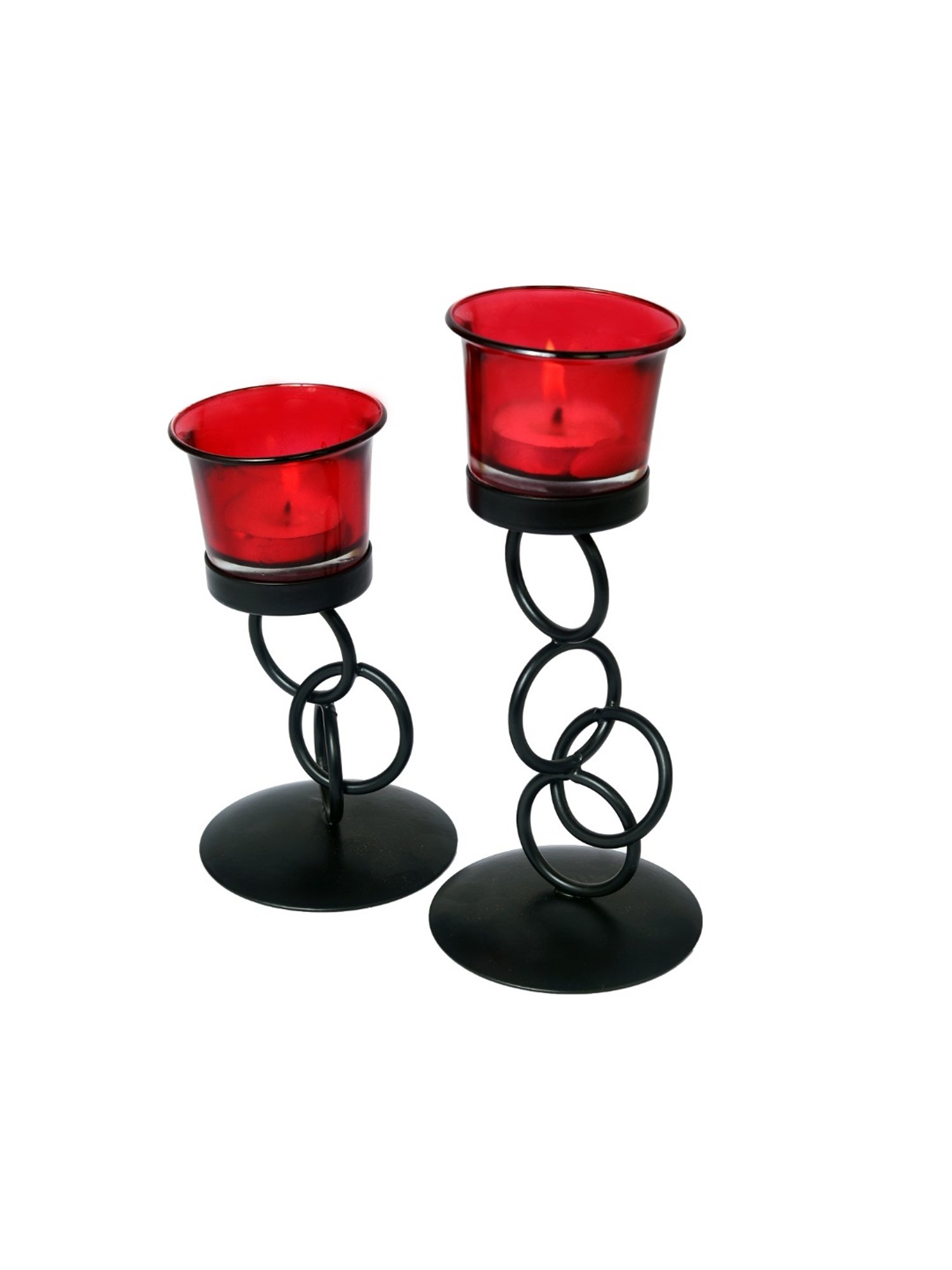 HOSLEY Black Iron Candle Holders - Set of 2