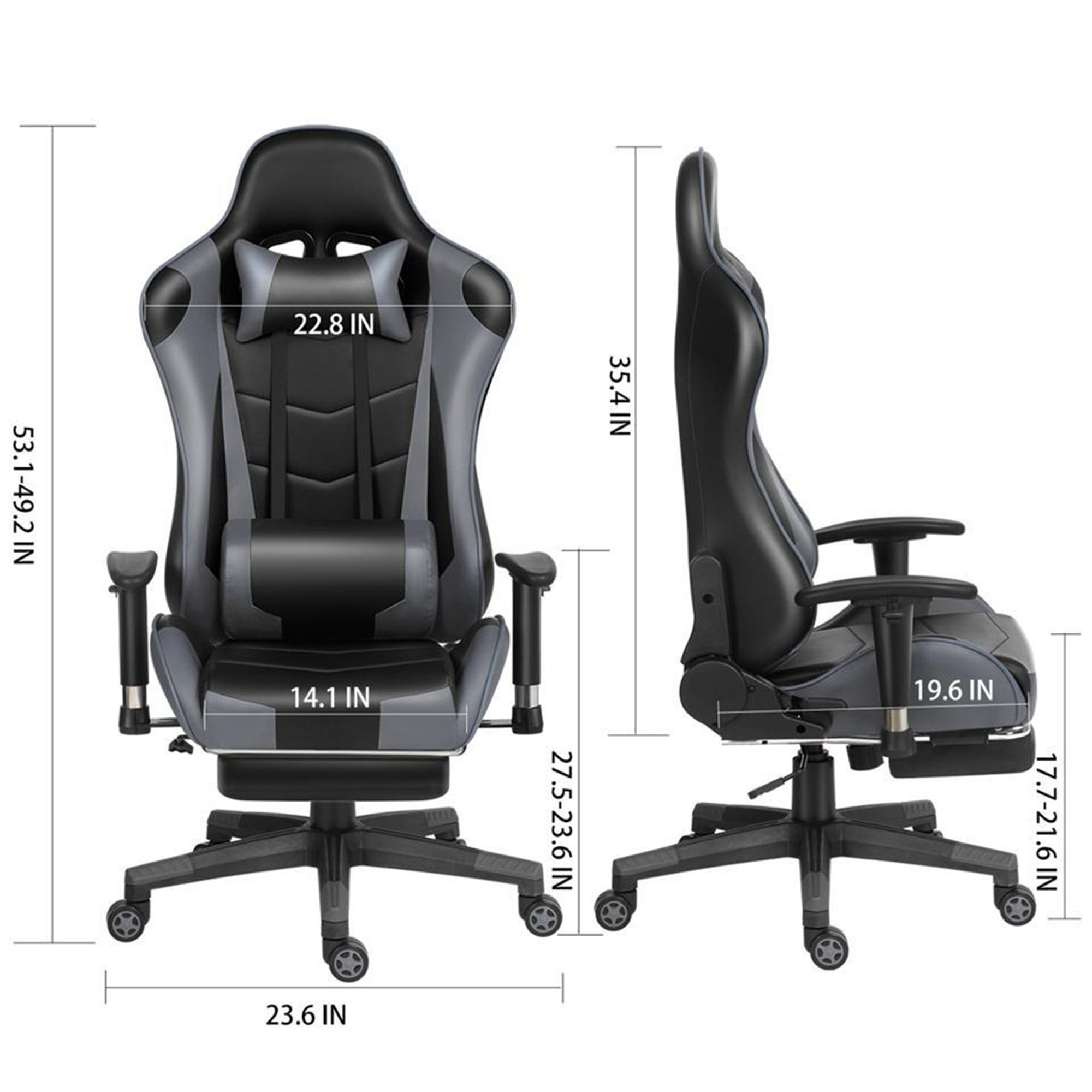 Ergonomic Gaming Chair Racing Chair E-Sports Chair Home Office Chair Computer Game Chair Backrest and Seat Height Adjustable Chair with PU Leather Lumbar Support and Headrest