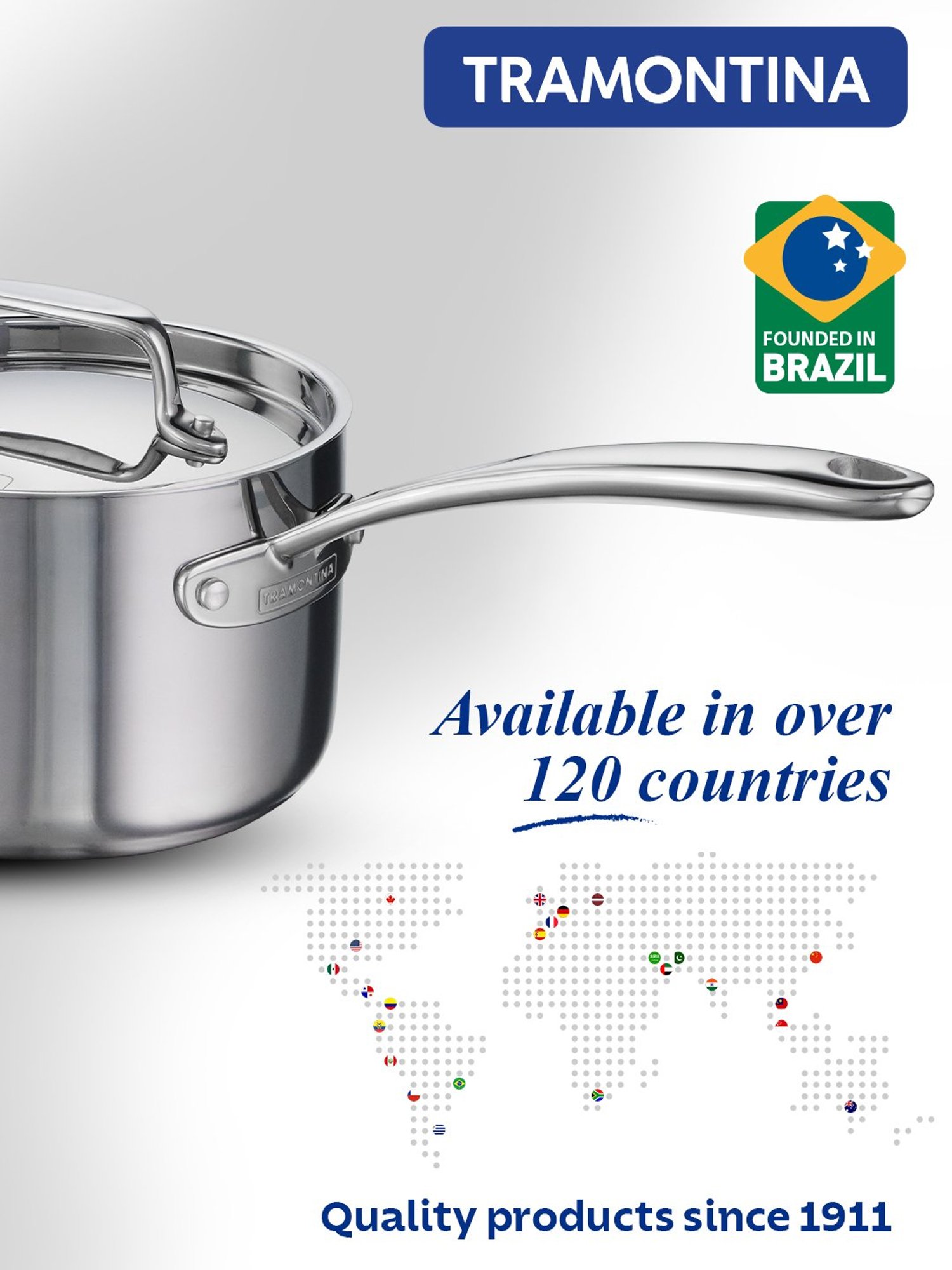 Tramontina Fusao Non-Toxic Triply Stainless Steel Ceramic Sauce Pan & Lid 16cm/2.1L Induction Base