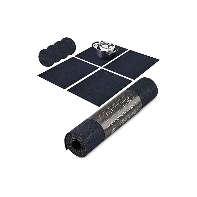 Modular Trivet Runner for Table 6 pcs Placemats Extendable Hot Pad, Heat-Resistant Surface,for Hot Plates, Pots, Dishes, Cookware for Kitchen (Dark Blue)