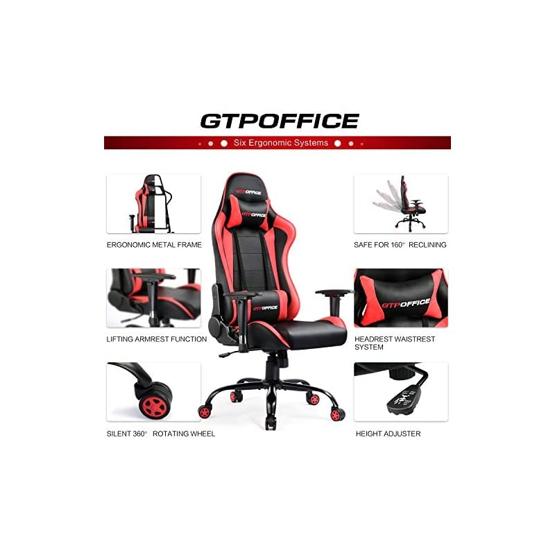 Chair Racing Style High Back Computer Chair Adjustable Recliner Leather Office Desk Chair with Headrest and Lumbar Support,Red