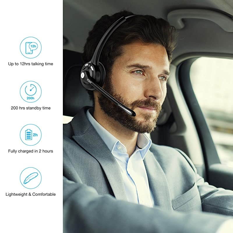 Bluetooth Headset with Microphone Wireless Headset Bluetooth Headphones with Mic Portable Phone Headset Headsets Suitable for VOIP Skype Call Centers Offices TruckersTruck Drivers