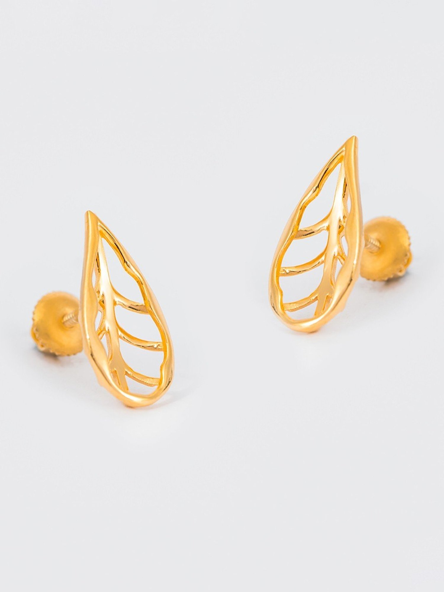 P.N.Gadgil Jewellers 22k Yellow Gold Cherished Leaf Stud Earrings