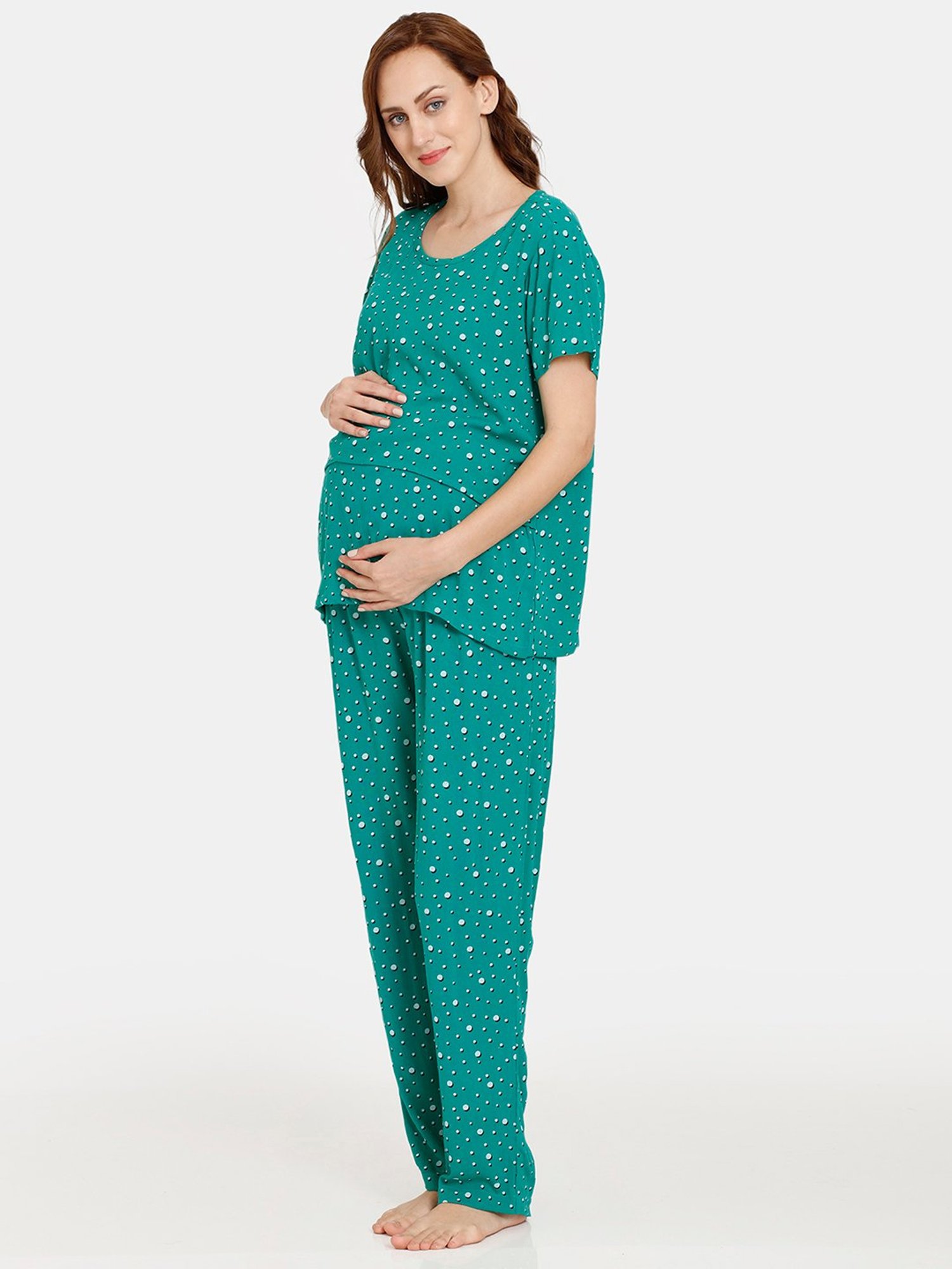 Coucou by Zivame Green Printed Maternity Top With Pyjamas