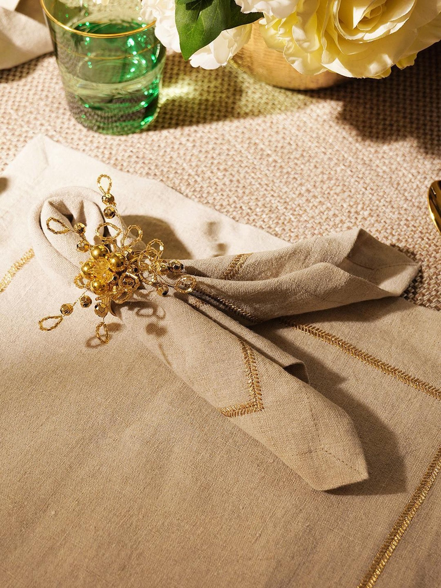 Pure Home and Living Beige Linen Embroidery Table Napkins