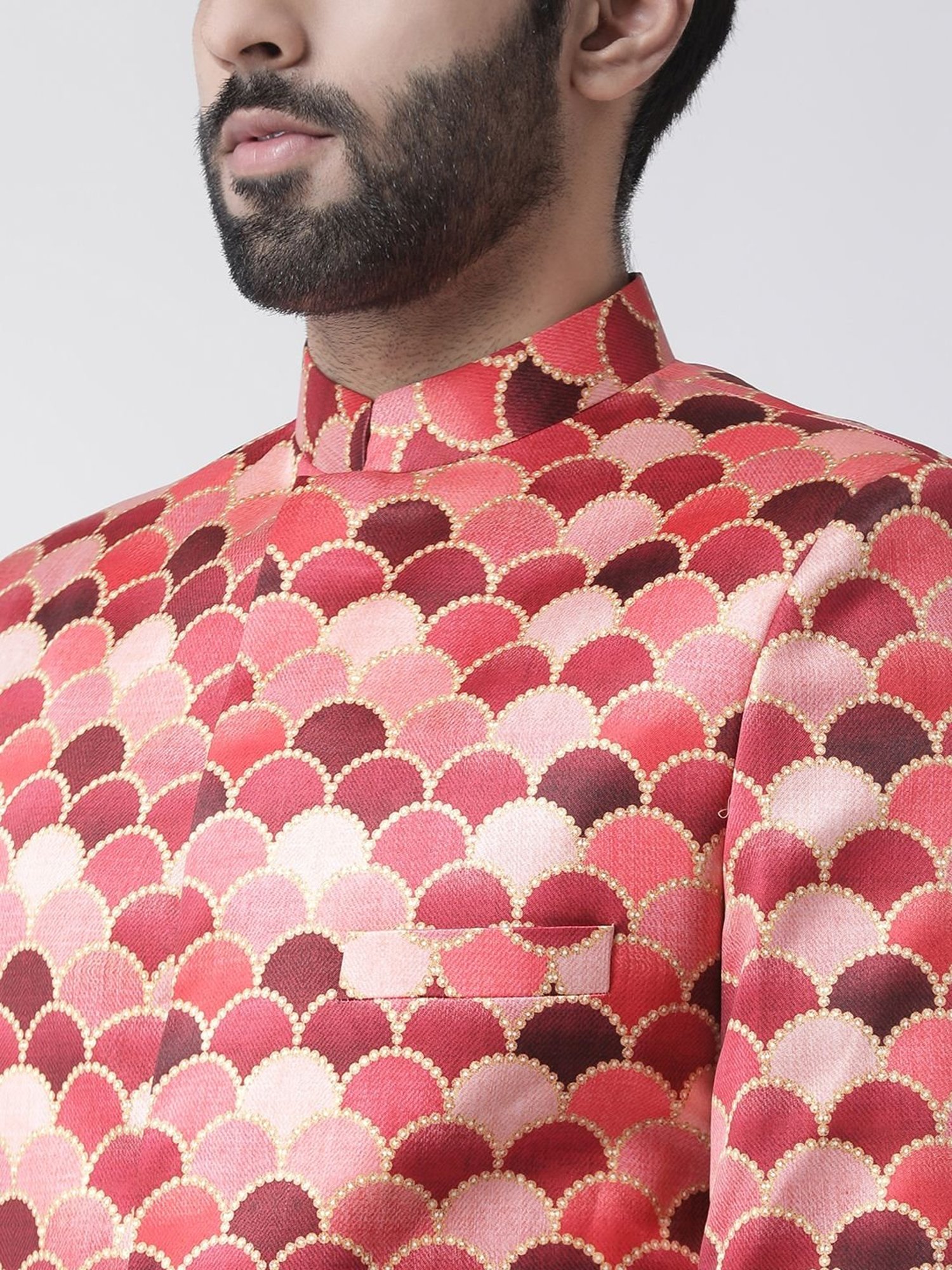 Hang up Red Regular fit Printed Sherwani