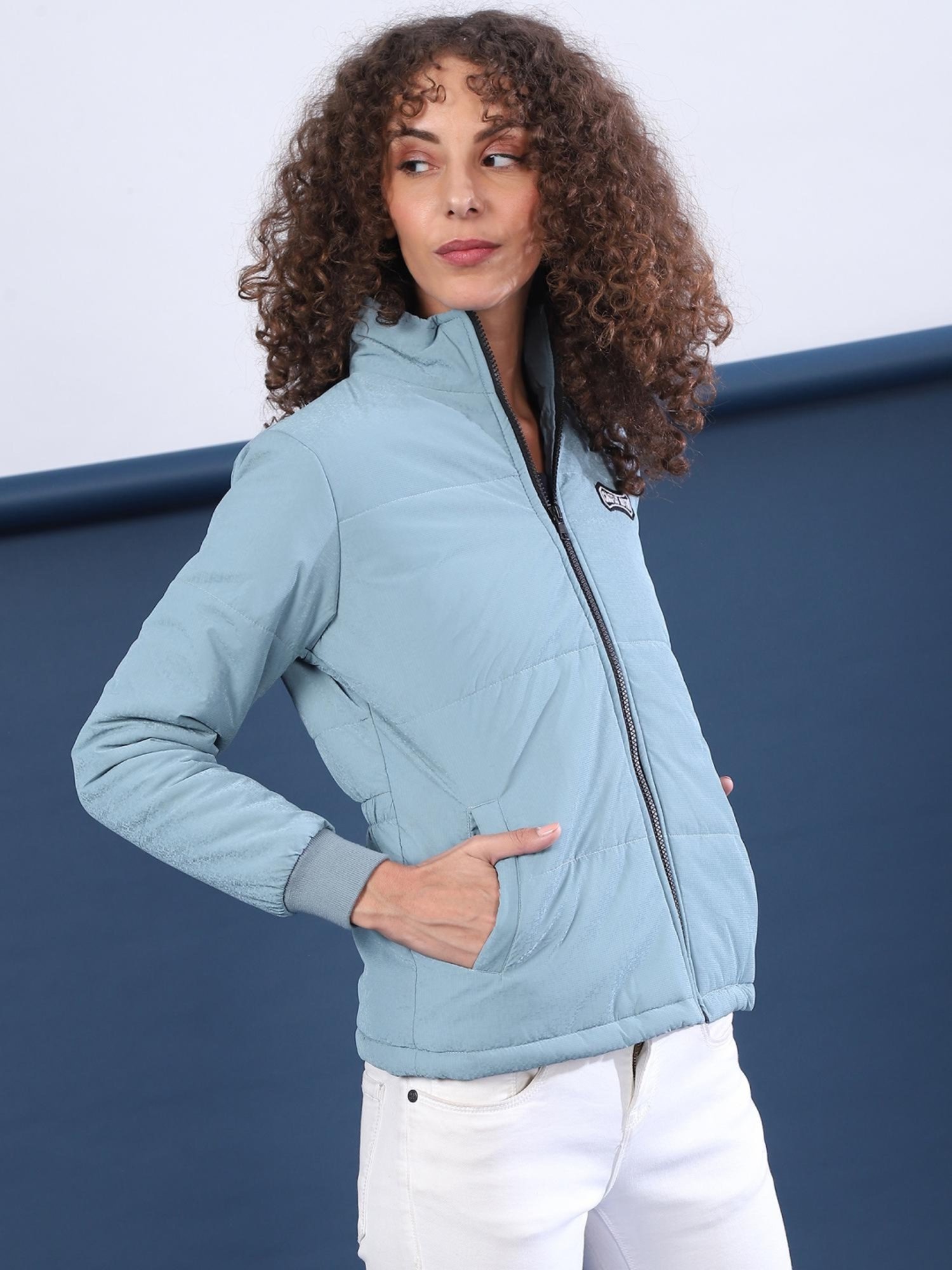 Campus Sutra Sea Blue Regular Fit Jacket