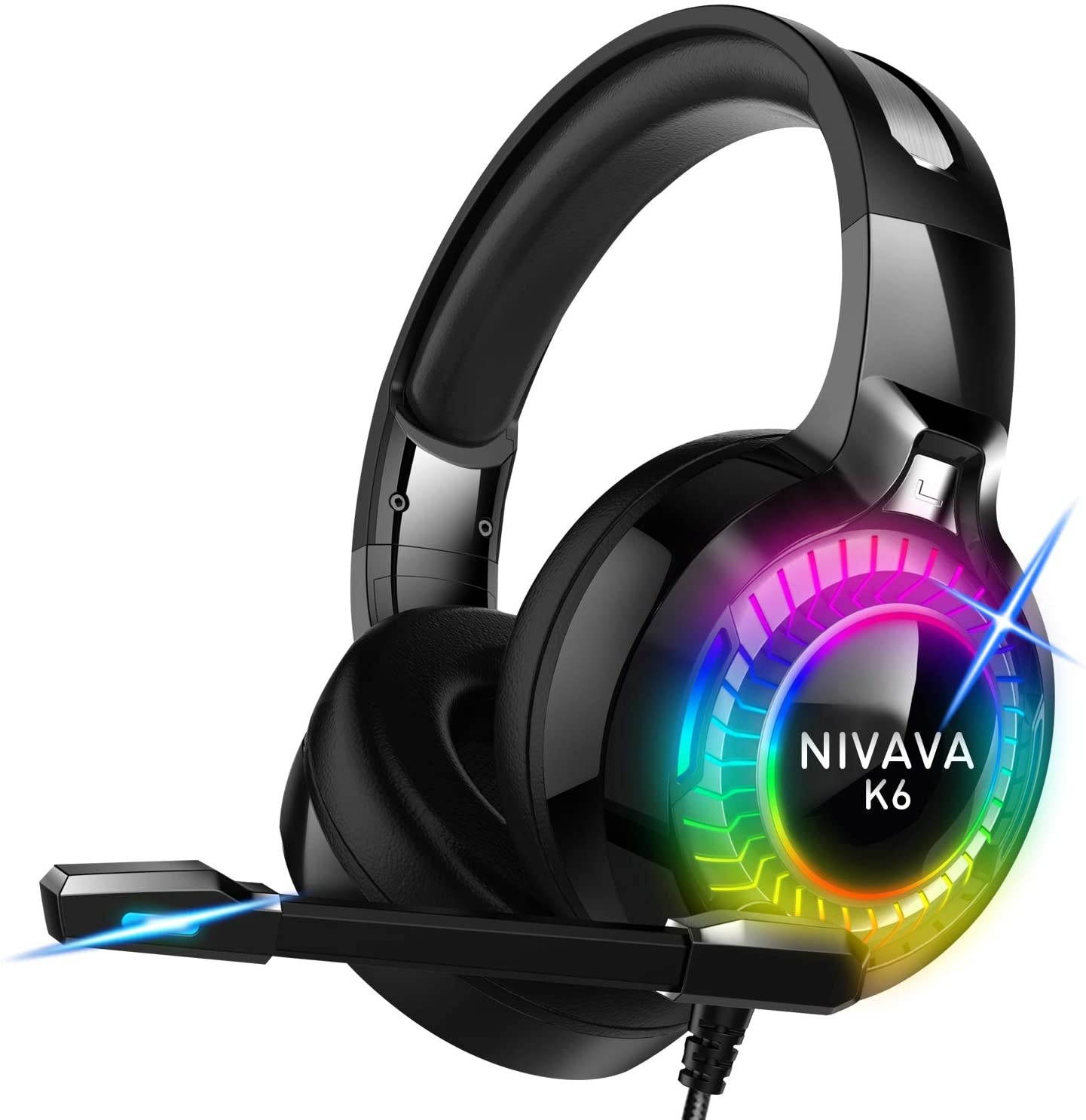Nivava Gaming Headset for PS4, Xbox One, PC Headphones with Microphone LED Light Mic for Nintendo Switch PS5 Playstation Computer, K6