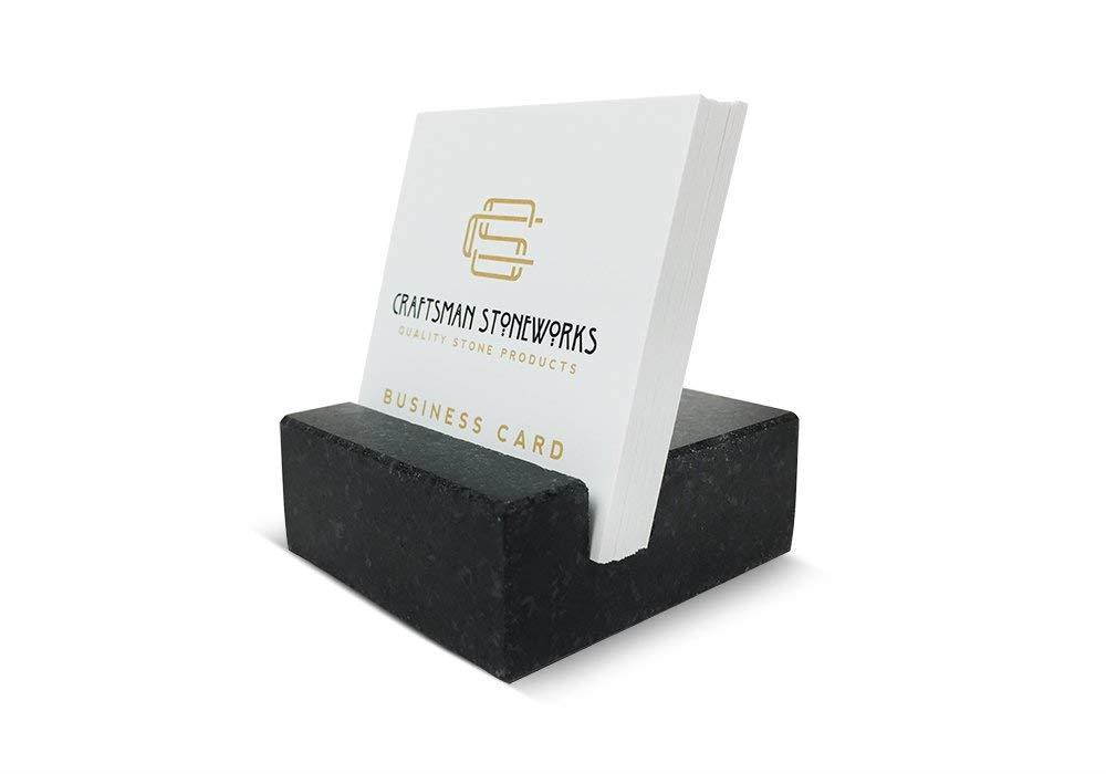 Square Business Card Holder Black Absolute Granite