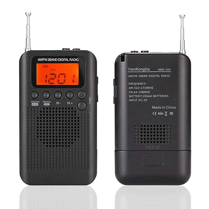 Portable Pocket Digital Radio with Earbud Headphones  Battery Operated Sleep Timer Preset AMFM Radio and in Ear Earphone for Walking Hiking Camping