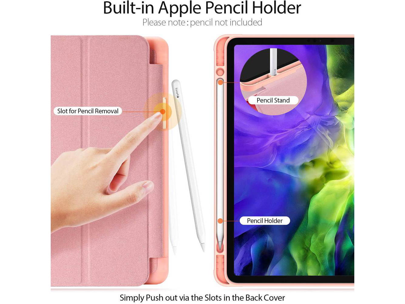 GANGXUN Case for iPad Pro 11 2020/2018, Trifold Smart Slim Magnetic Protective Case Cover with Pencil Holder [Supports Apple Pencil 2 Wireless Charging], Auto Wake/Sleep, pink