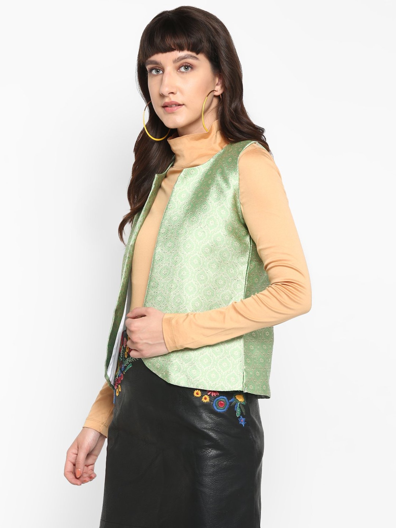 Hangup Green Jacquard Pattern Shrug