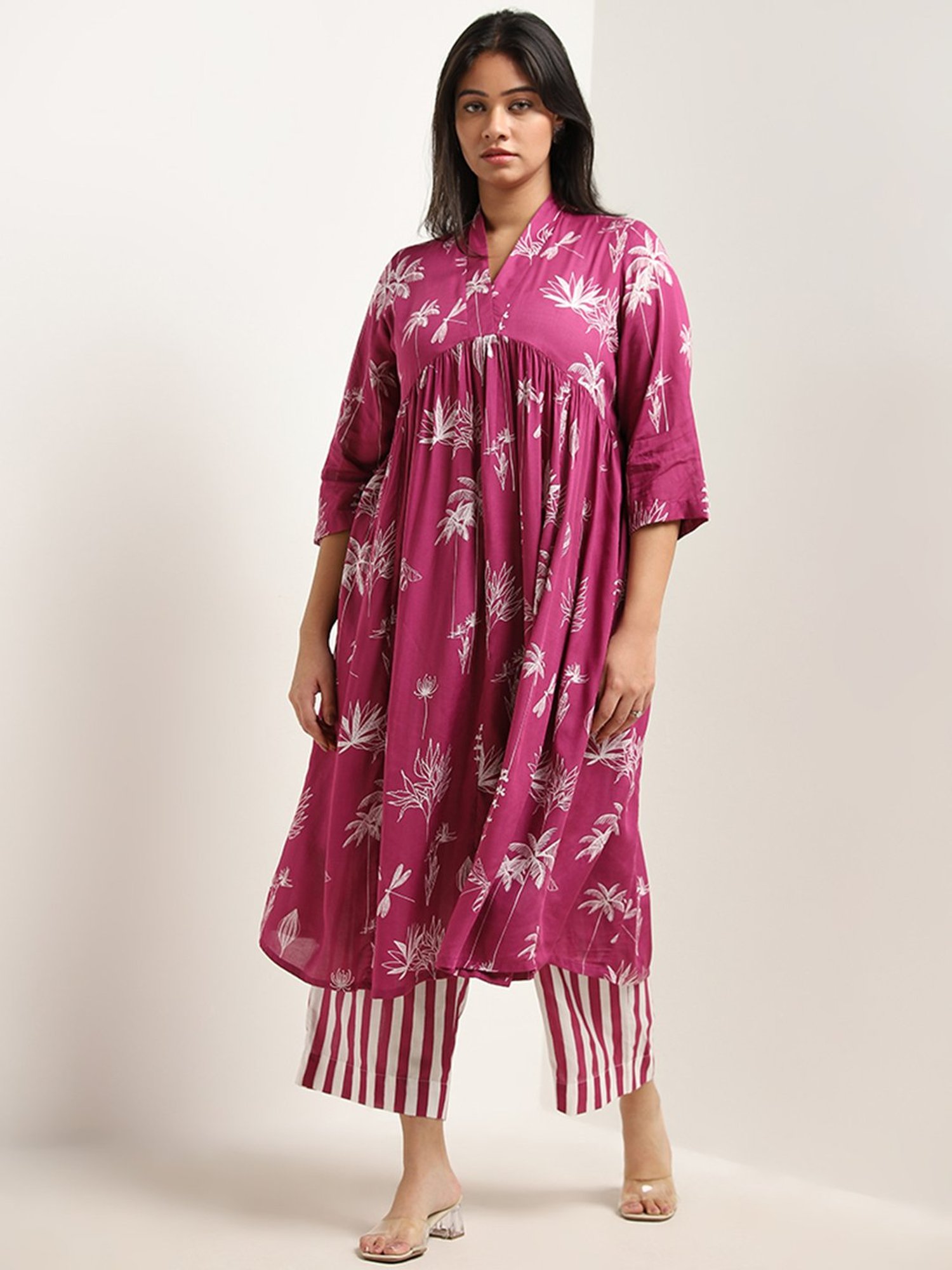 Diza by Westside Purple Foliage Print A-Line Kurta