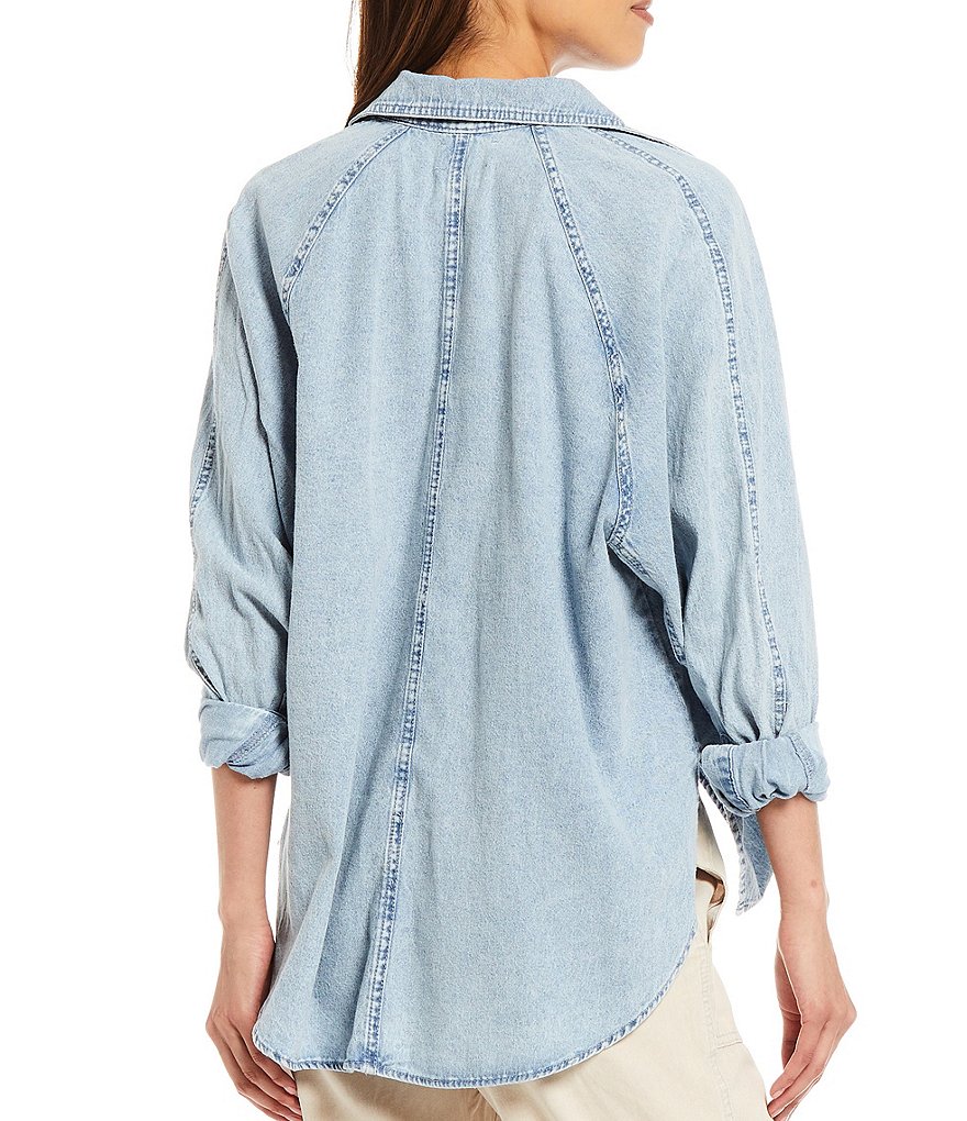 Every Button-Front Long Sleeve Chambray Top