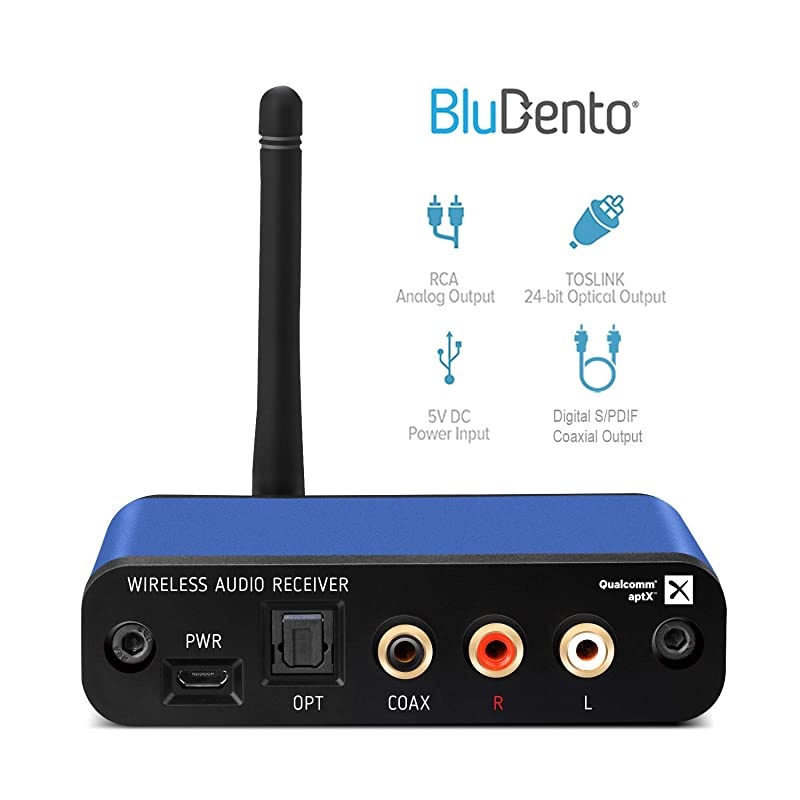 Bluetooth Music Receiver with aptX Low Latency Extended Range and High Fidelity 32 Bit Burr Brown DAC Optical amp Analog Outputs for Home Audio