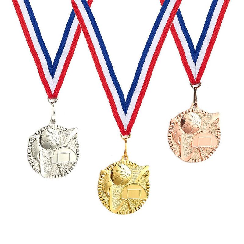 Juvale 3-Piece Award Medals Set - Metal Olympic Style Basketball, Gold, Silver, Bronze