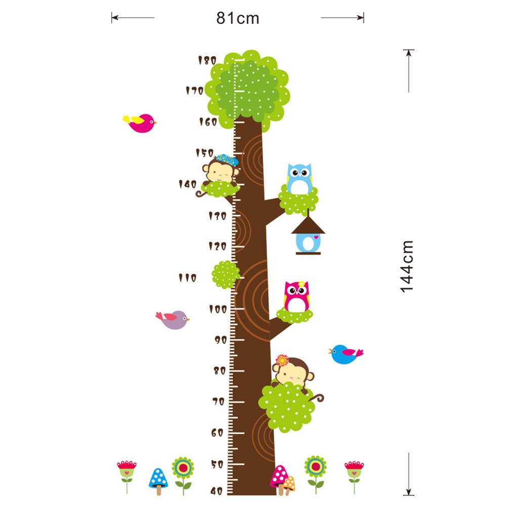 Removable DIY PVC Cartoon Kids Height Measure Ruler Nursery Growth Chart Wall Stickers Murals Home Walls Decor Art for Bedroom Living Room