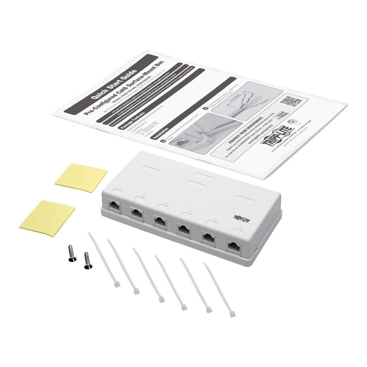 TRIPP LITE N236-006-WH Pre-Configured Unshielded Cat6 6-Port Surface-Mount Box, 110 IDC, RJ45, White